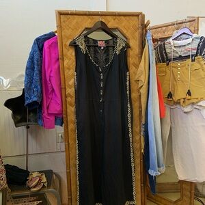 Johnny Was Black and Gold Embroidered Jumpsuit